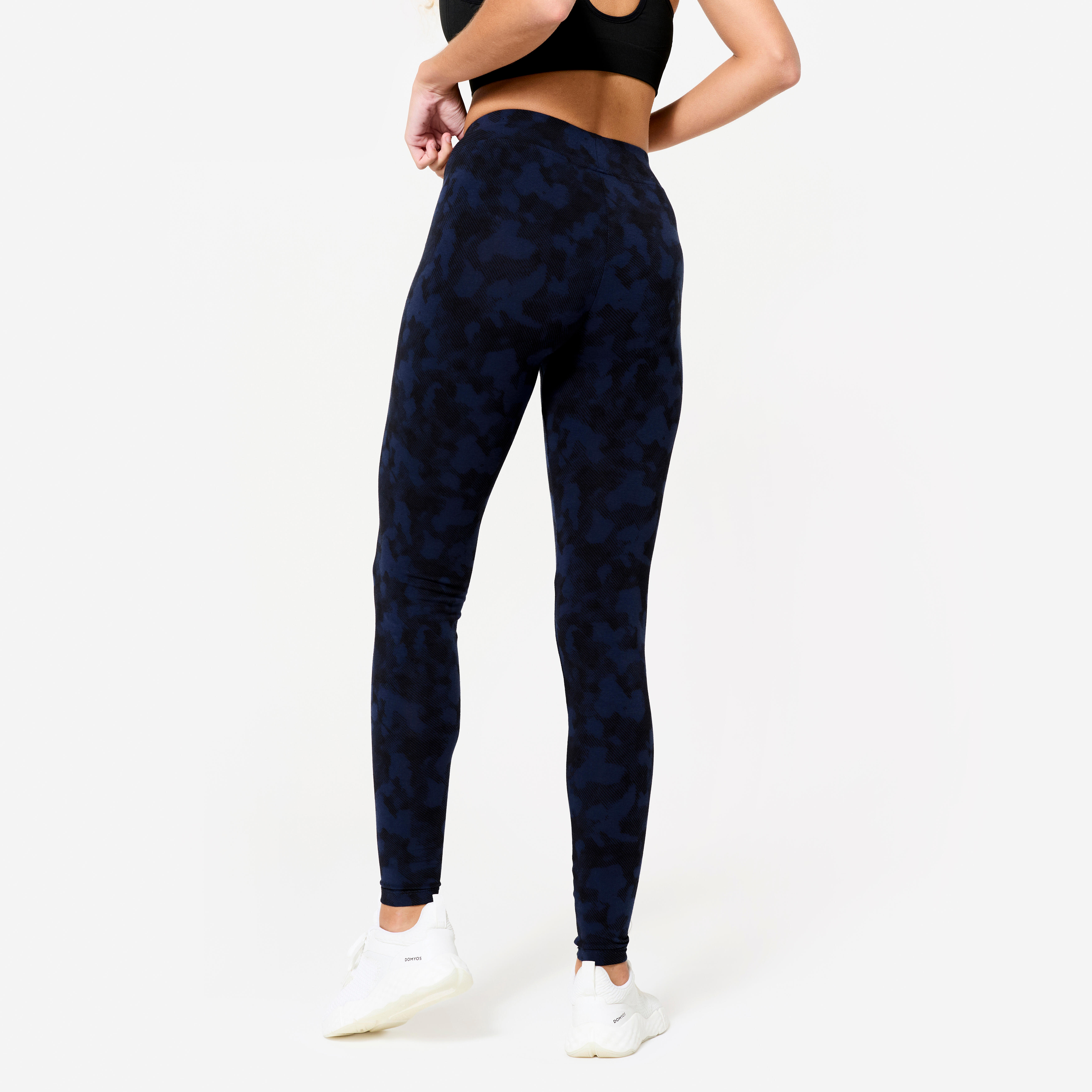 Cotton Women Gym leggings with Key Pocket 500- Blue