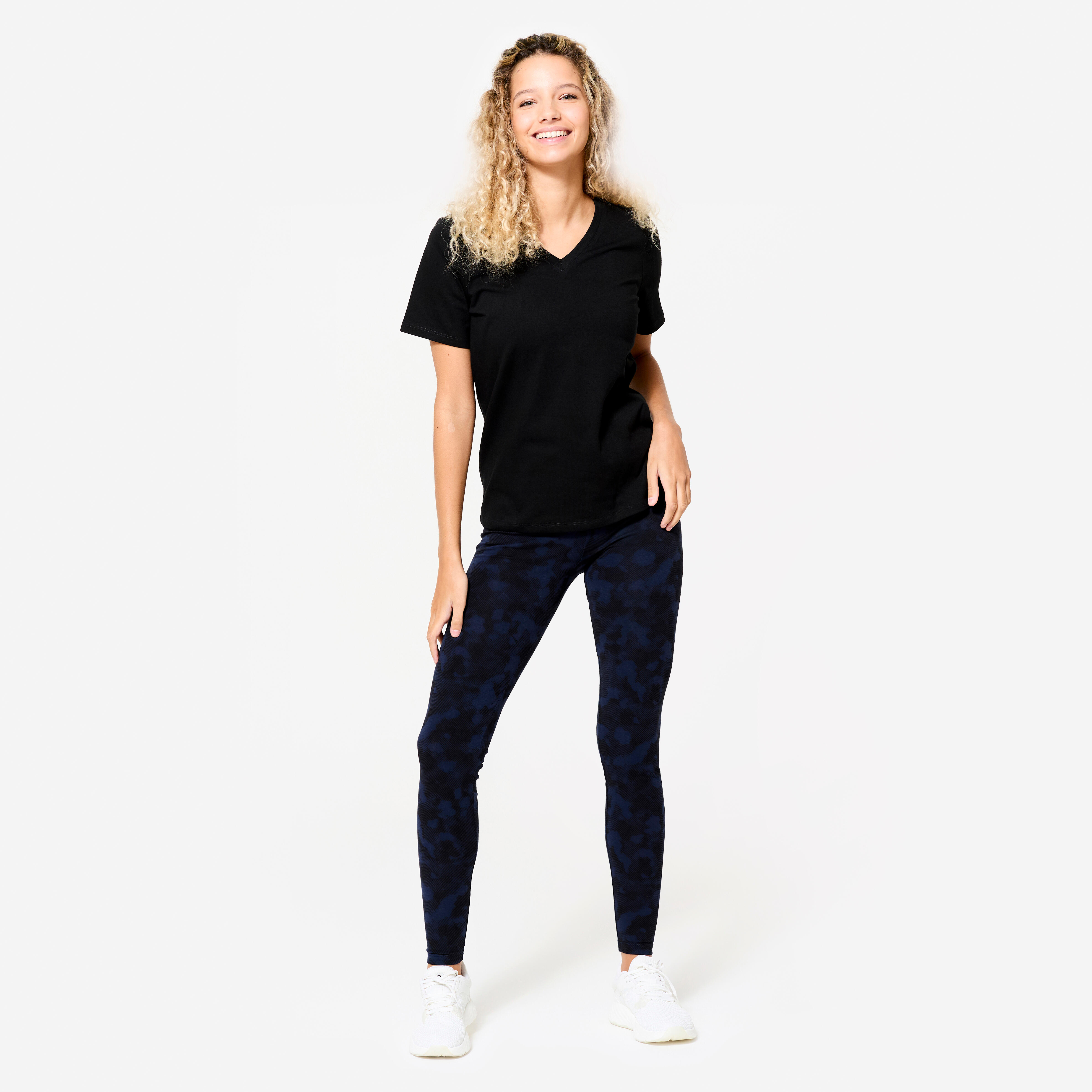Cotton Women Gym leggings with Key Pocket 500- Blue