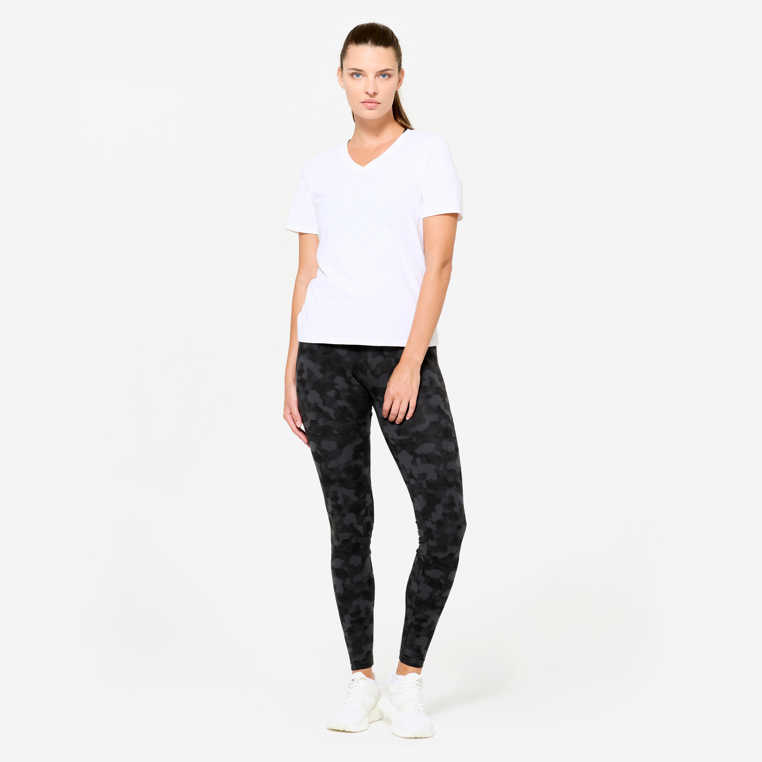 Leggings donna palestra cotone con tasca grigi 2/7