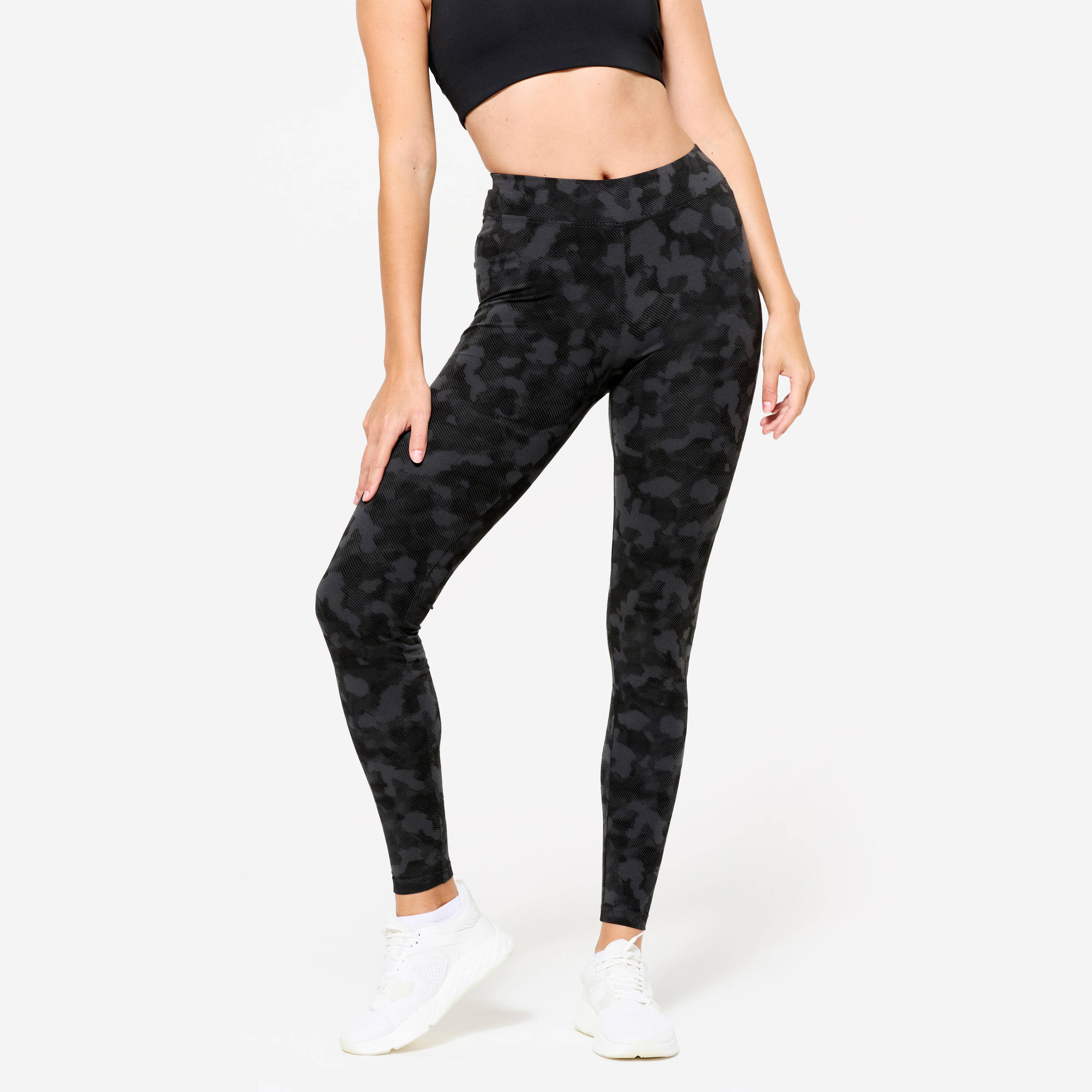 Women's Cotton Fitness Leggings 500 - Slate Grey -  1