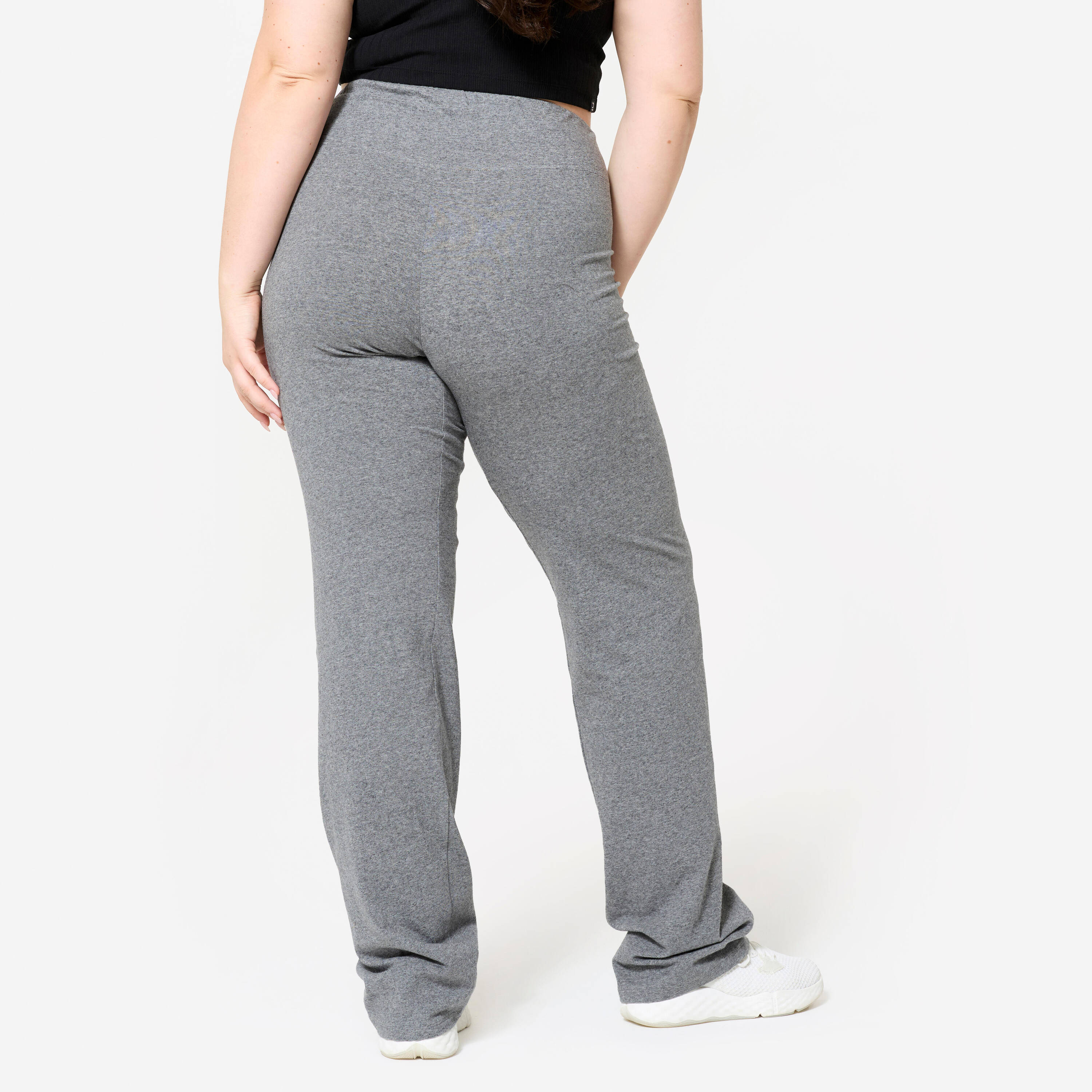 Women Gym Fitness Leggings, 100% Cotton, Flared Fit, 500 - Iron Grey -  4