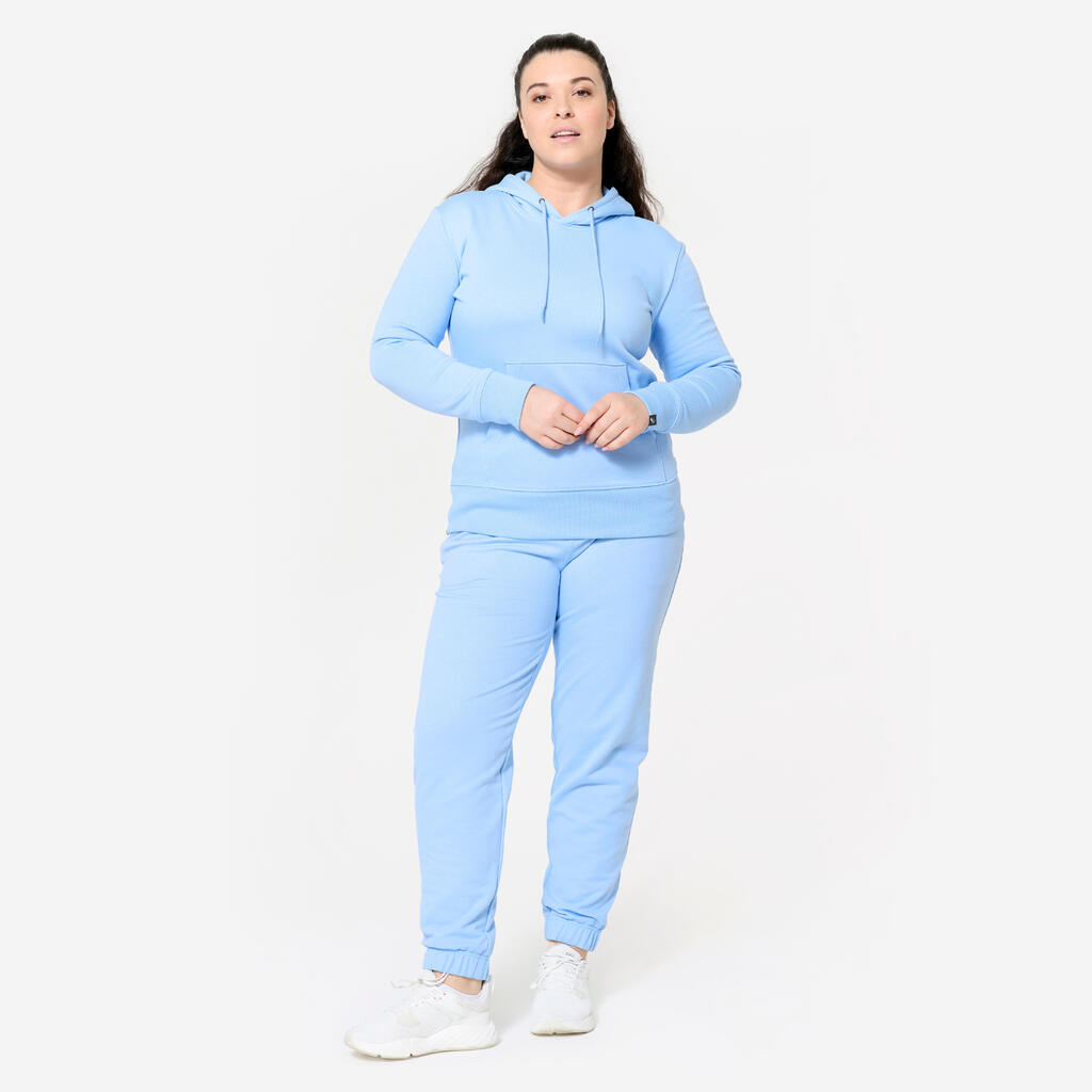 Dámske fitness tepláky 500 Essentials rovné hnedé