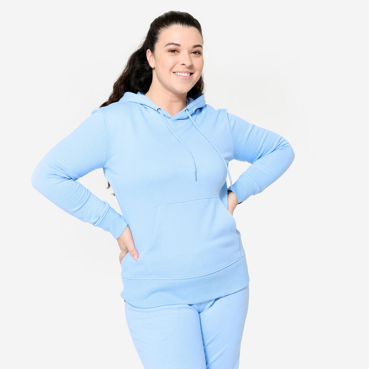 Sweat à capuche en coton femme, bleu clair