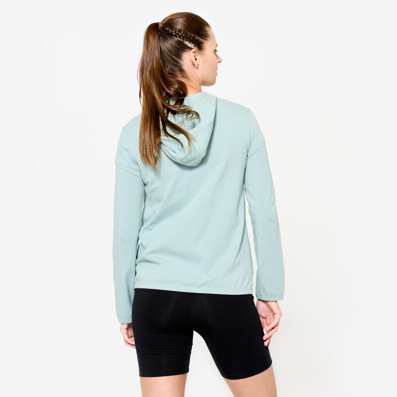 Sweat zippé fitness femme, vert fivré