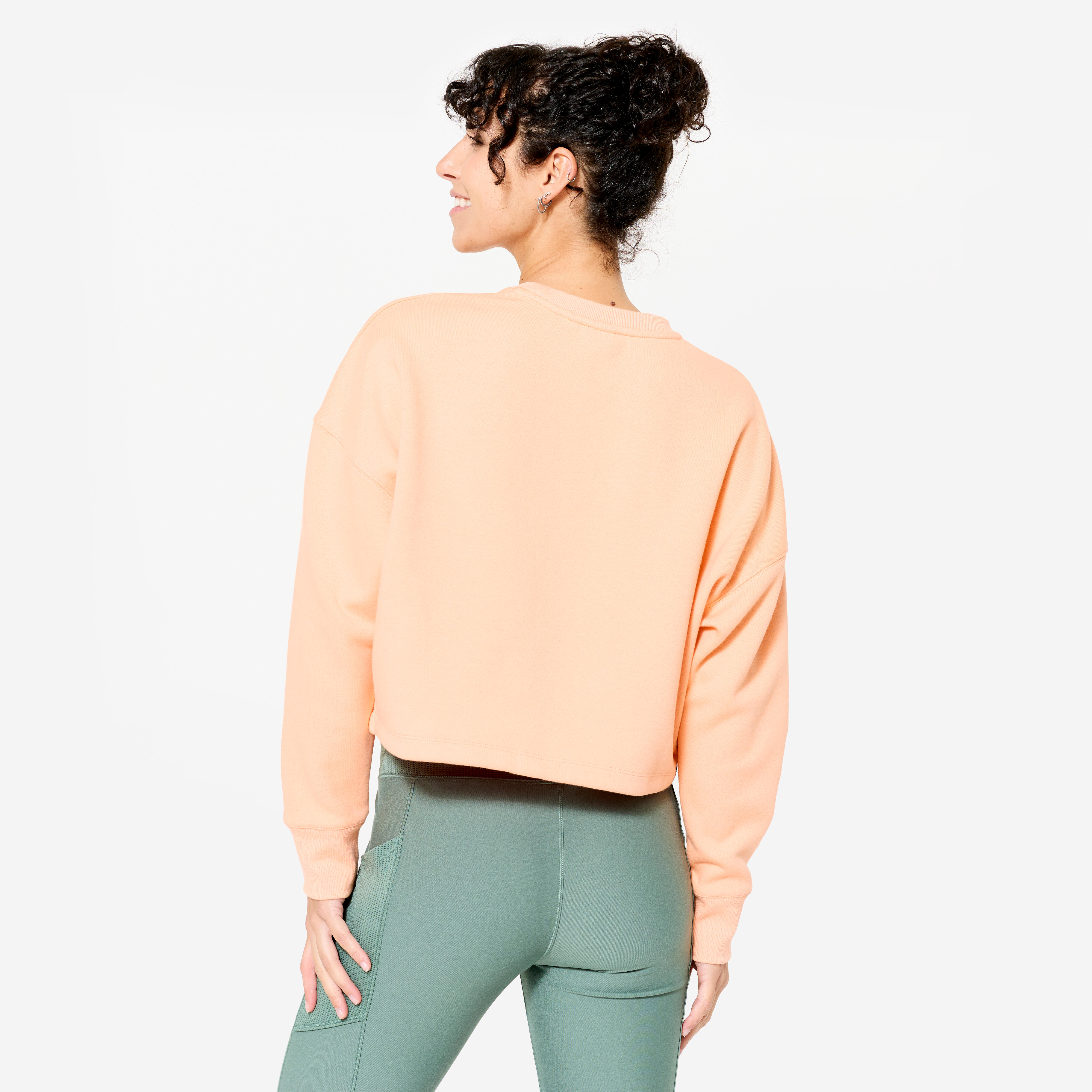 Chandail court en coton ouaté femme – 520 orange - DOMYOS