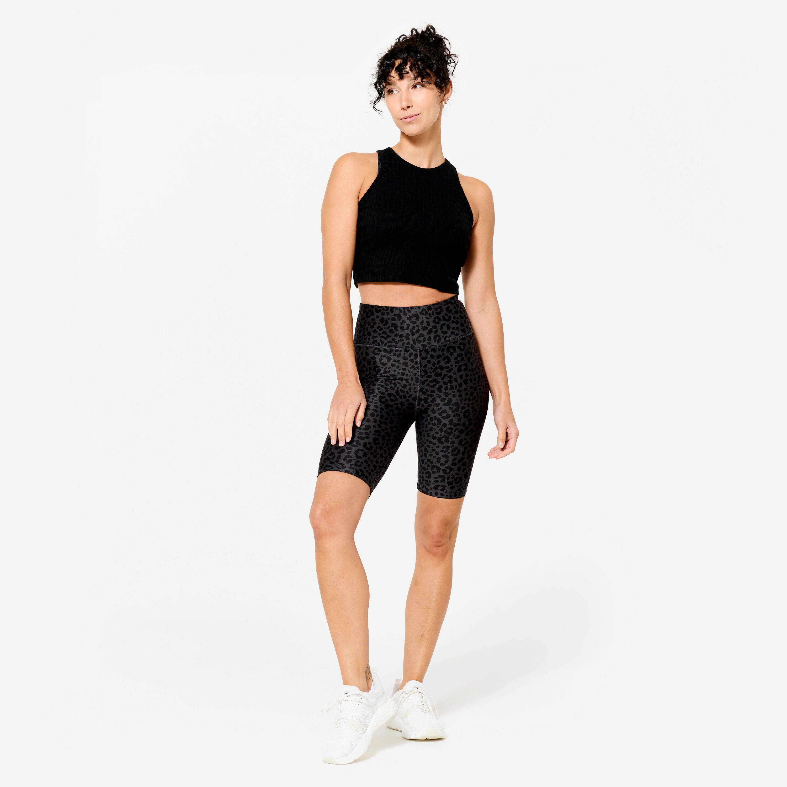Shorts Radlerhose Damen dehnbar - Leopardenprint dunkelgrau  2/6