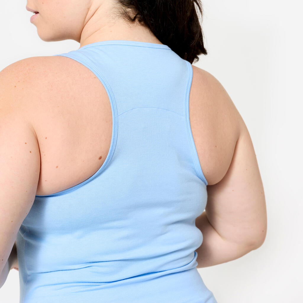 Débardeur slim col rond fitness femme, bleu flocon