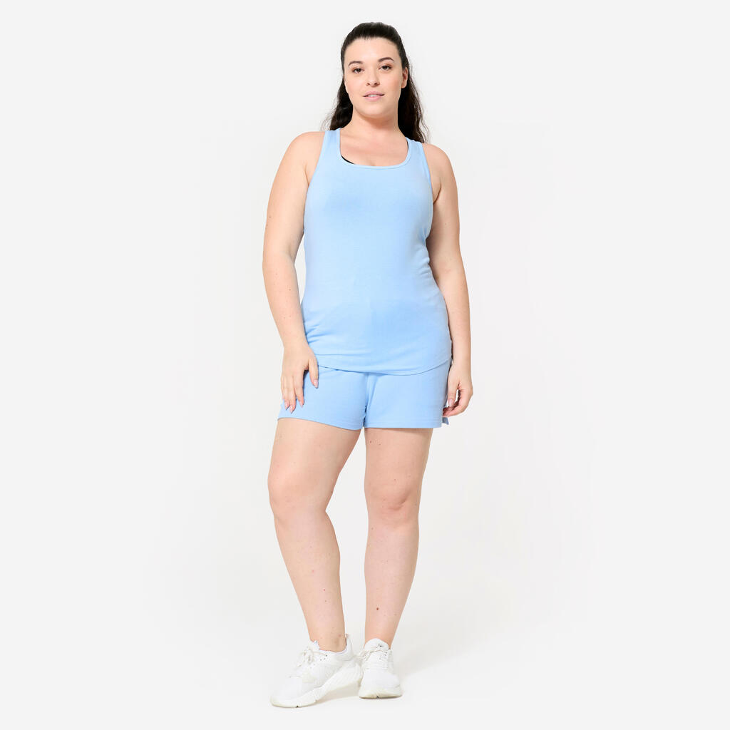 Débardeur slim col rond fitness femme, bleu flocon