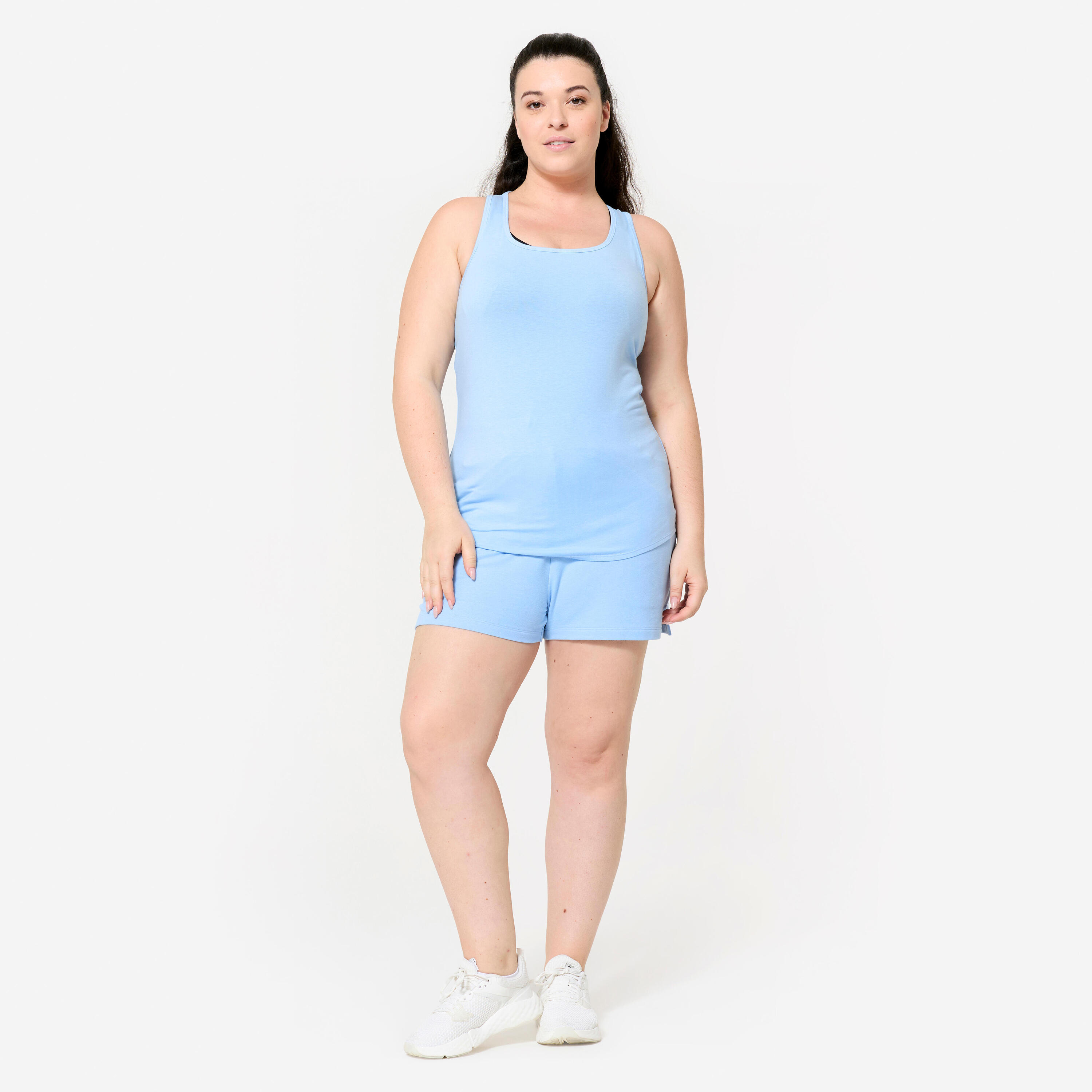 Canotta donna palestra slim fit misto cotone azzurra 2/7