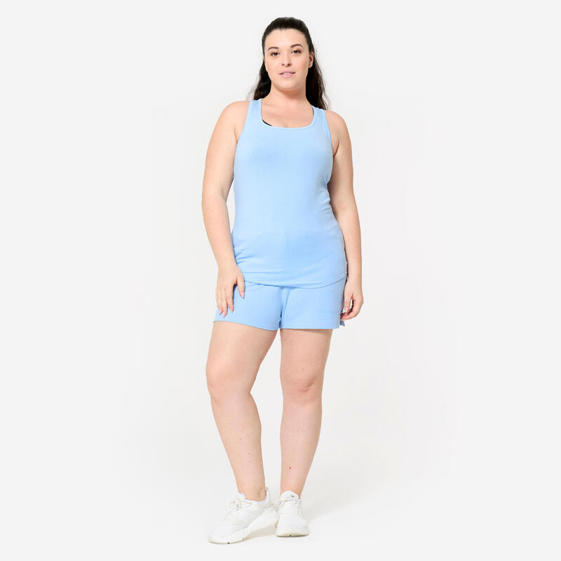 Débardeur slim col rond fitness femme, bleu flocon