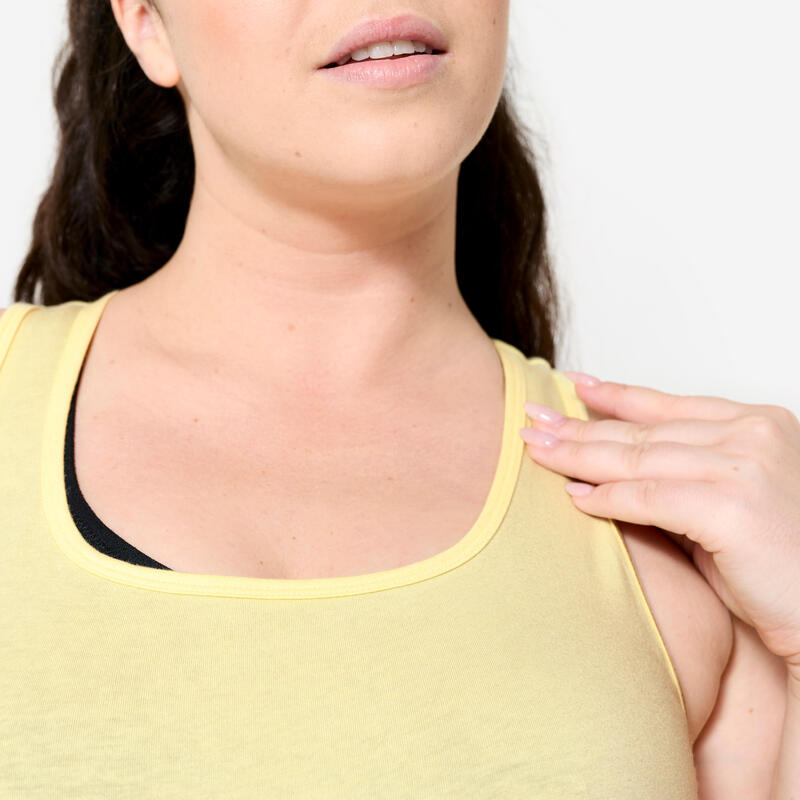 Débardeur slim col rond fitness femme, jaune pastel