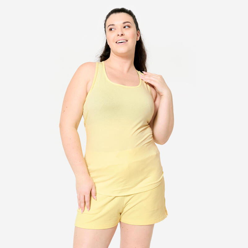 Top de Alças de Fitness Mulher Justo com Decote Redondo Amarelo-pastel