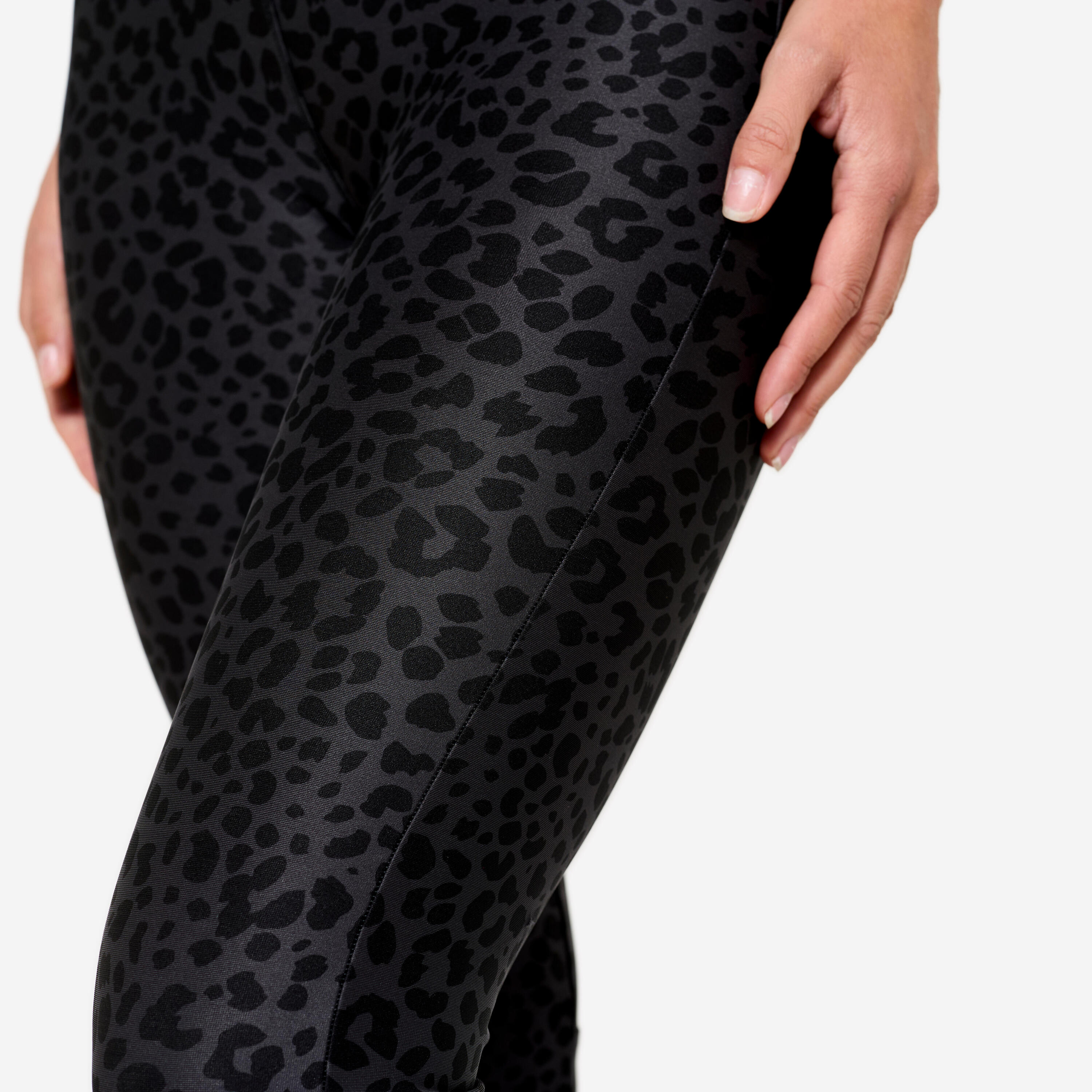 Leggings donna palestra regular fit traspiranti grigio-nero 5/8