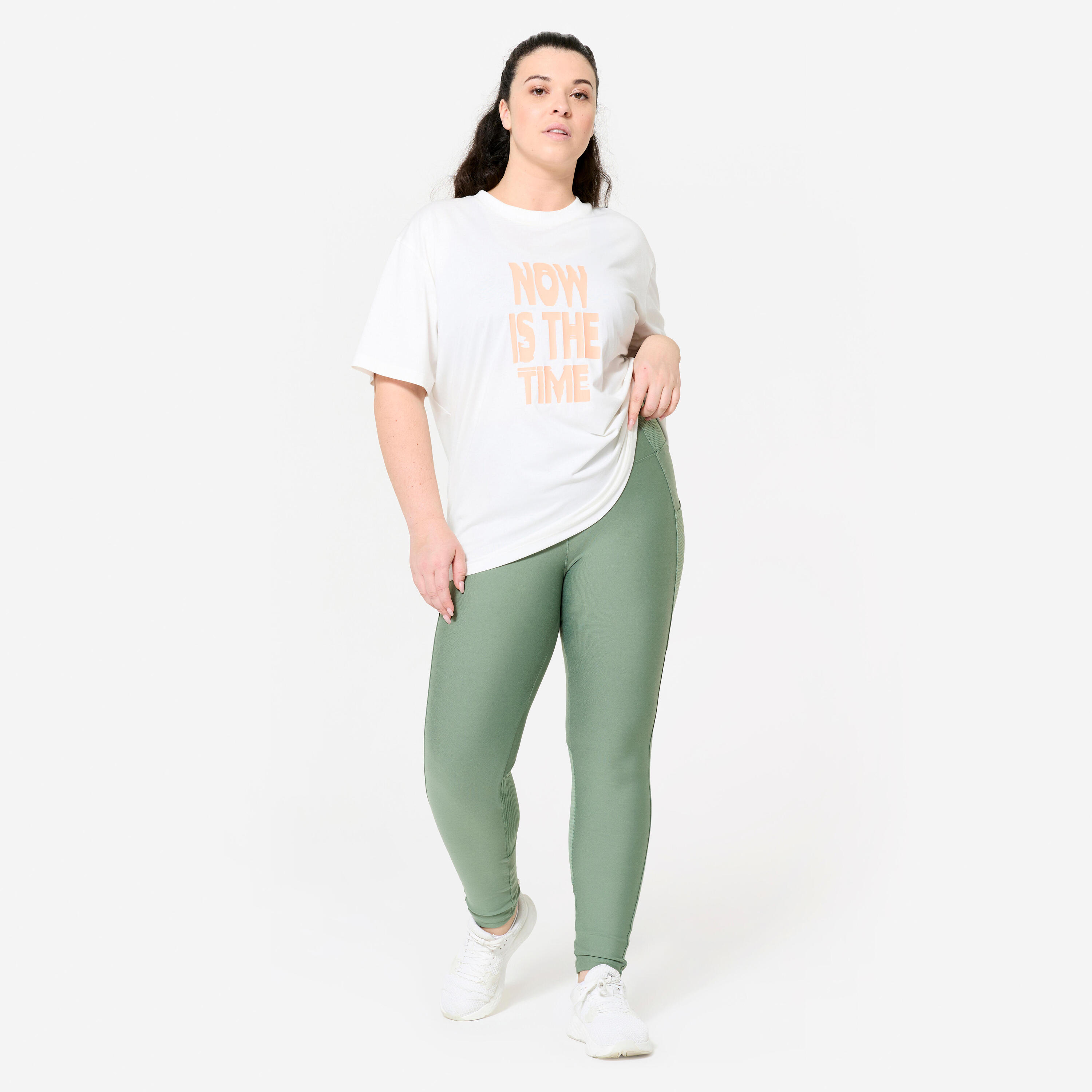 Sportlegging dames hoge taille met zak olijfgroen 2/8