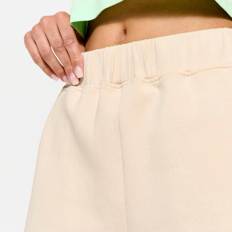 Pantalon scurt larg Fitness Bej-Alb Damă
