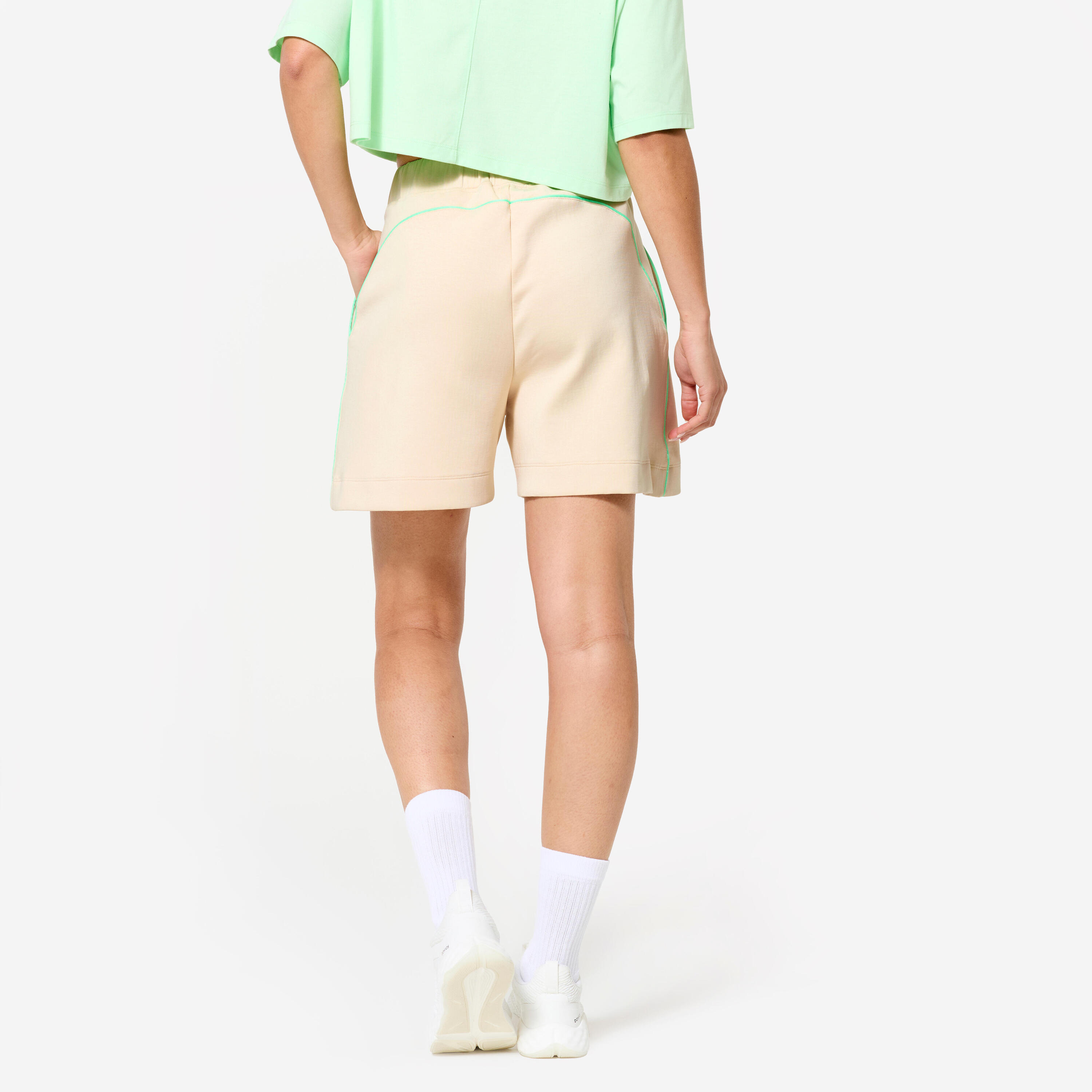 Women's Loose Fit Fitness Shorts - Beige and White 4/7