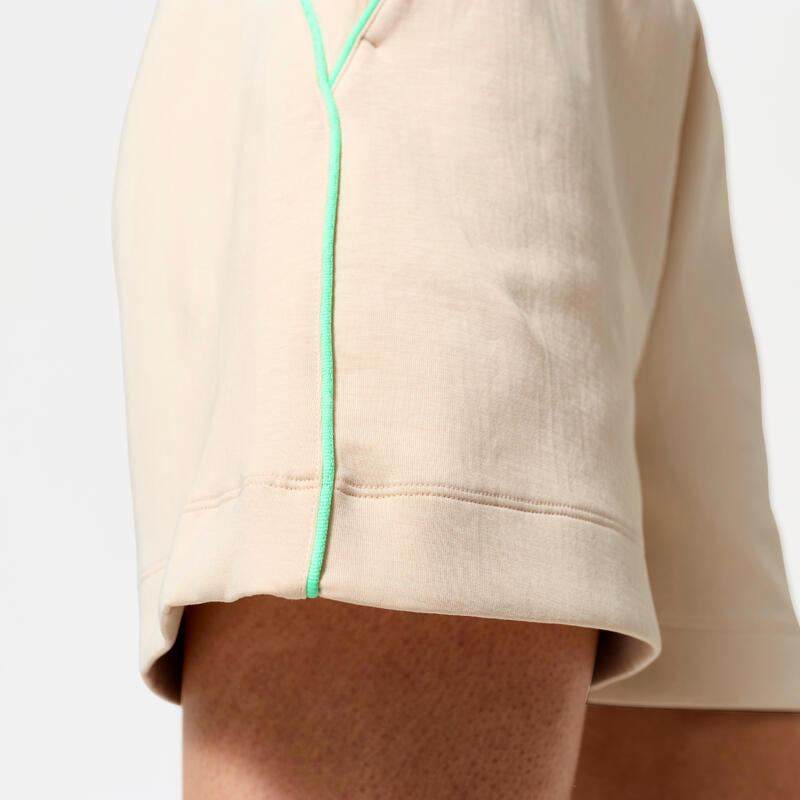 Short fitness ample, femme, beige et blanc