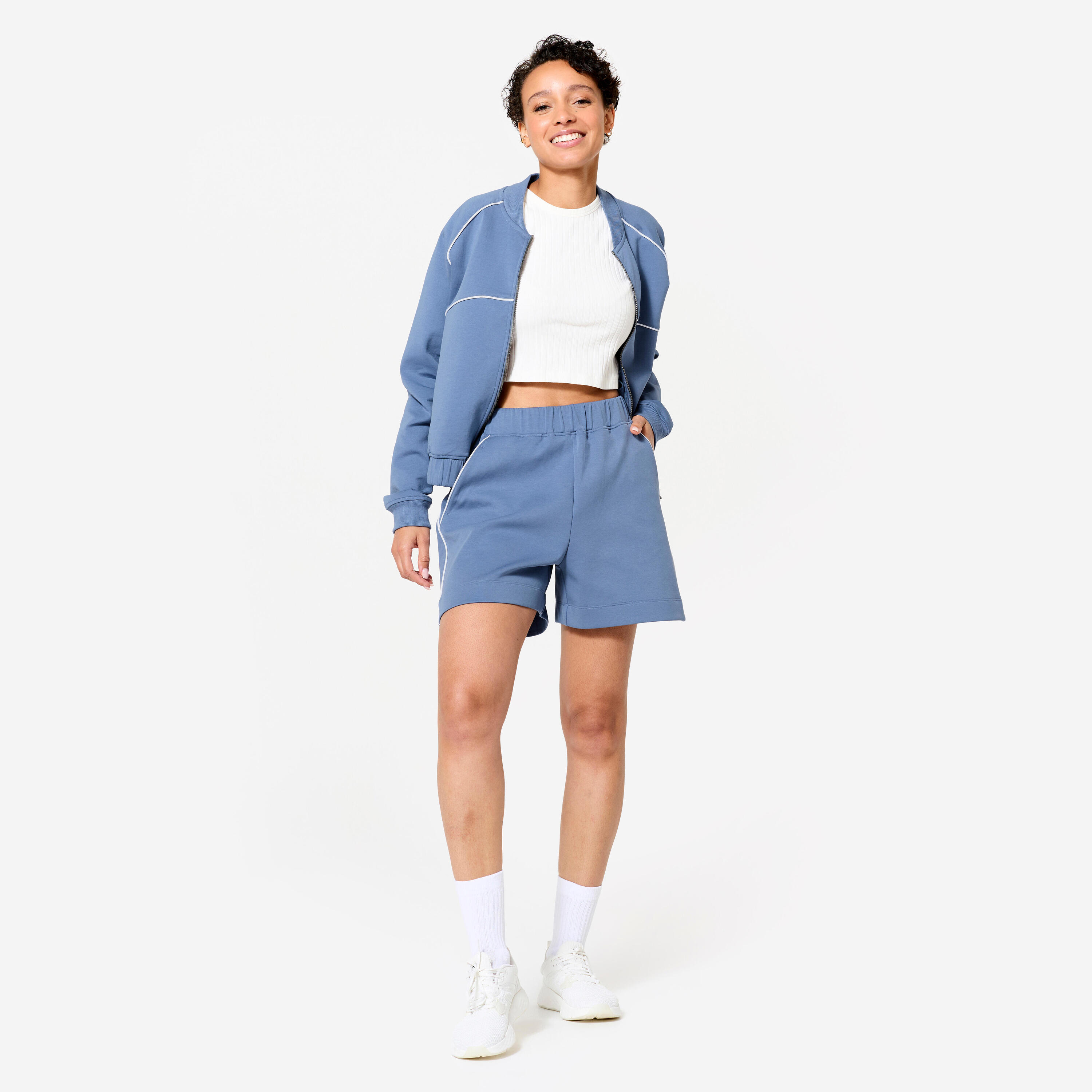 Women's Loose Fit Fitness Shorts - Blue and White 2/7