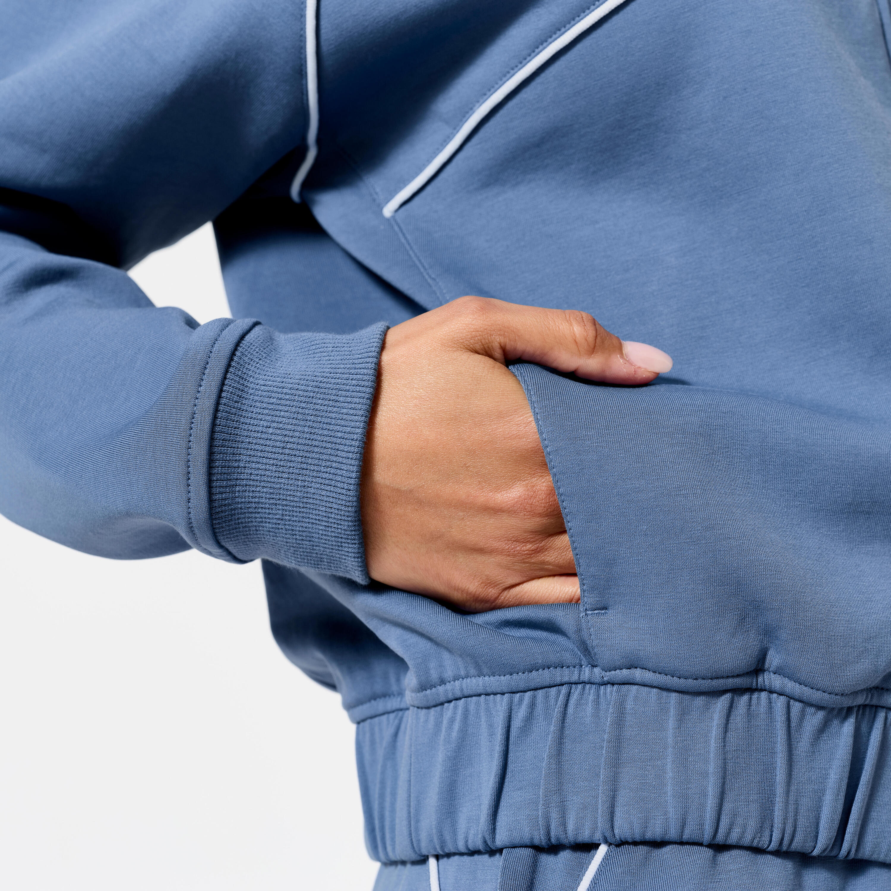 Women's Zipped Bomber Jacket - Blue with White Piping 8/8