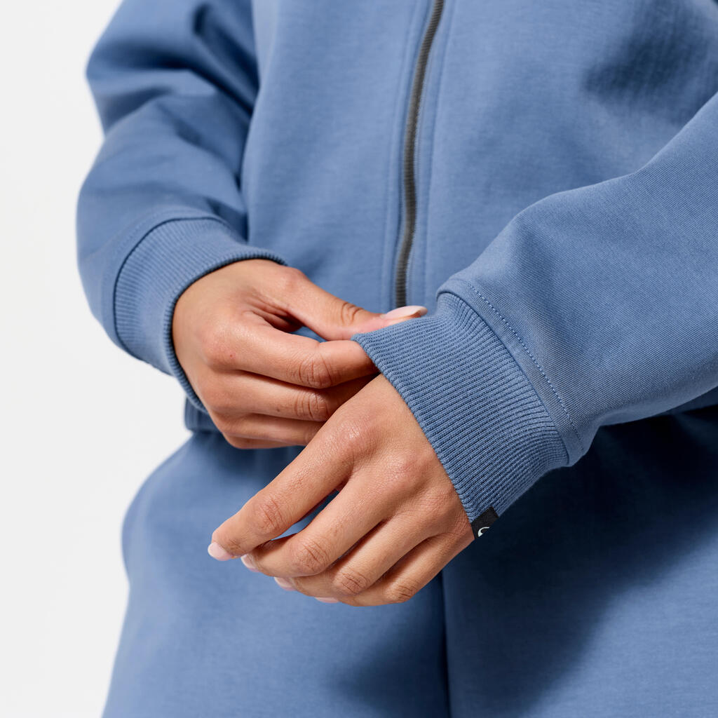 Women's Zipped Bomber Jacket - Blue with White Piping