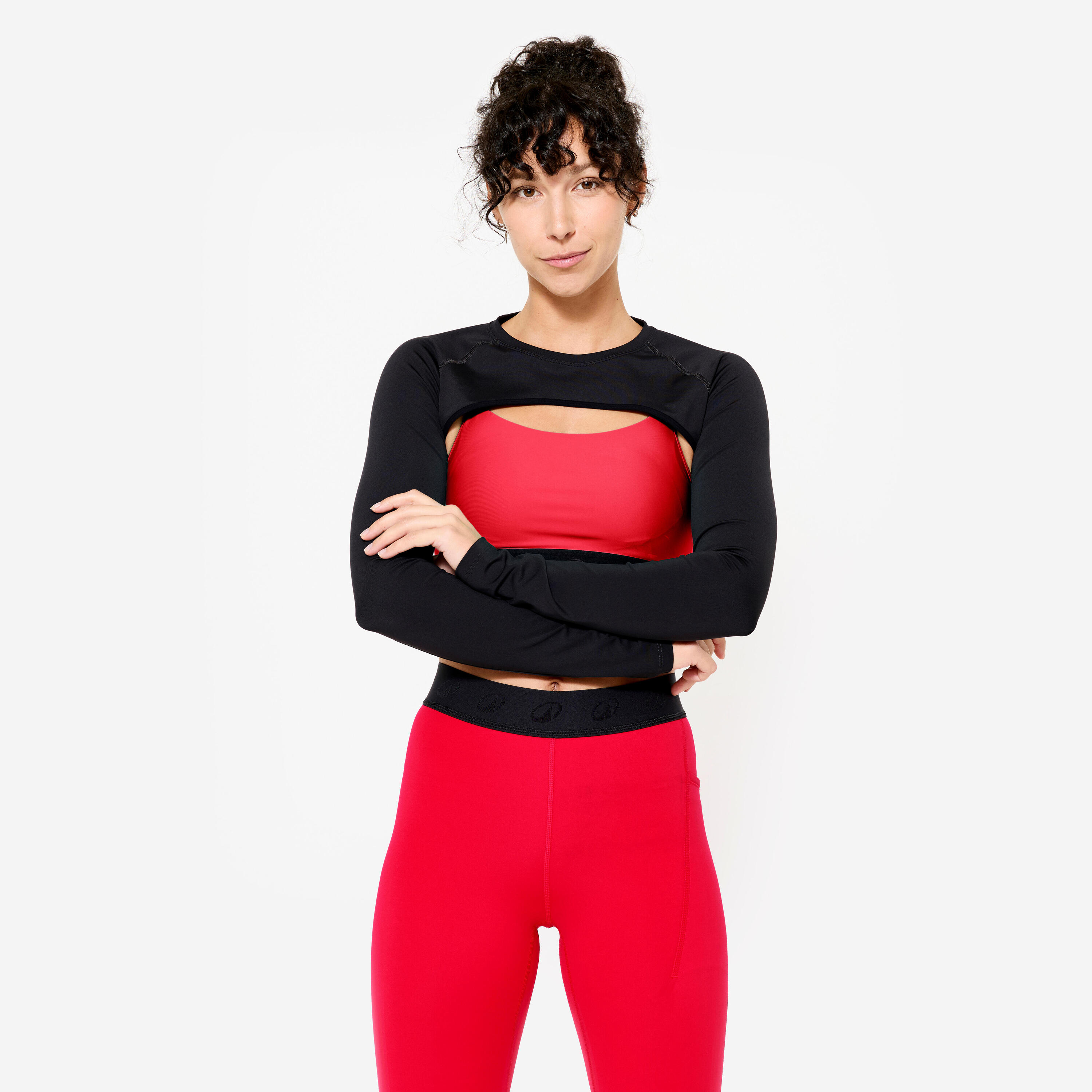 DOMYOS Cropped Long Sleeved Fitness Bolero - Black