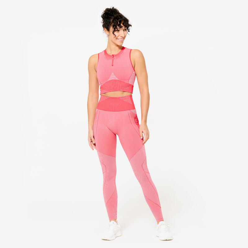Débardeur crop seamless femme, rouge et rose