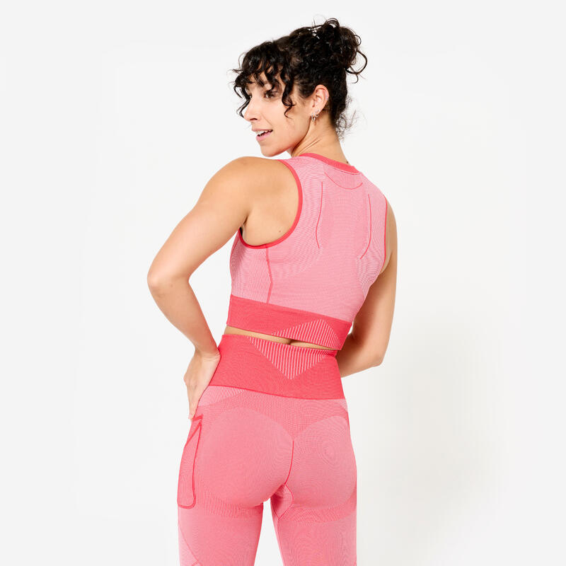 Débardeur crop seamless femme, rouge et rose