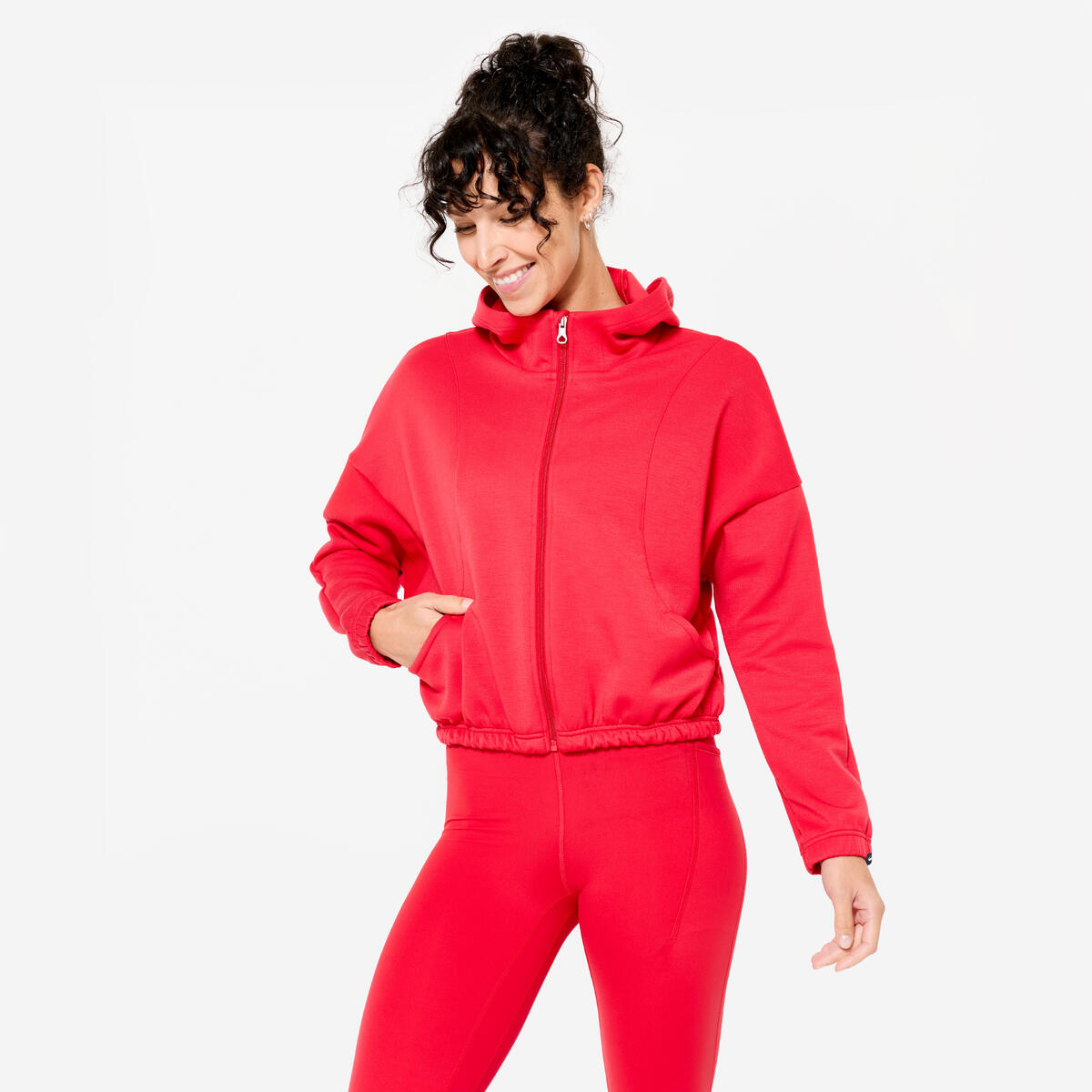 Veste à capuche de fitness manches longues femme, rouge passion