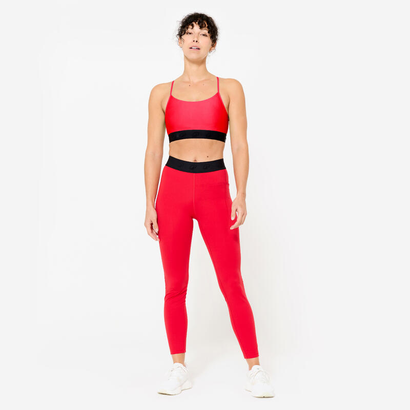 Brassière bretelles fines croisées maintien léger Femme, Rouge