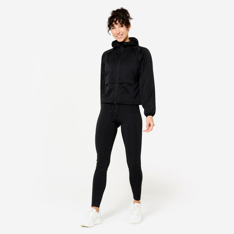 Veste de fitness légère matière perforée pour femme, noir