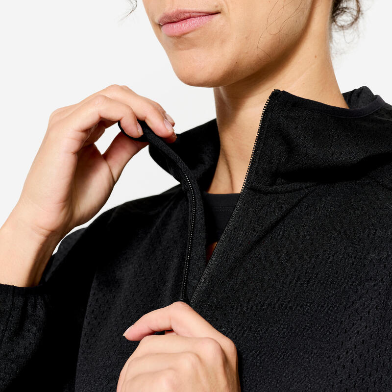 Veste de fitness légère matière perforée pour femme, noir