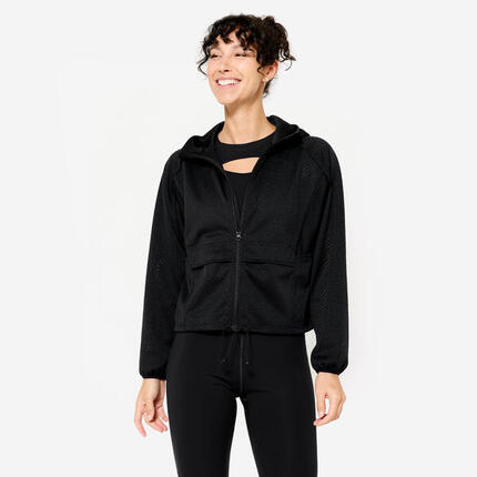 Veste de fitness légère matière perforée pour femme, noir