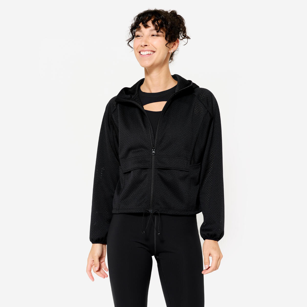 Veste de fitness légère matière perforée pour femme, noir