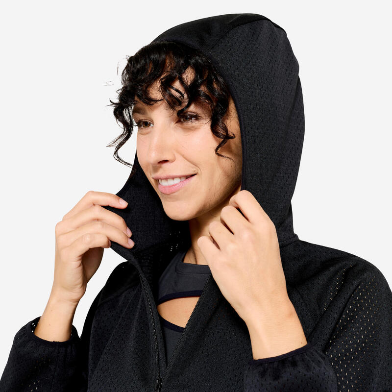 Veste de fitness légère matière perforée pour femme, noir
