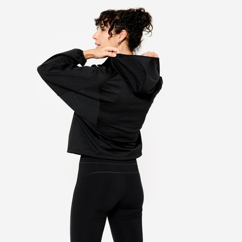 Veste de fitness légère matière perforée pour femme, noir