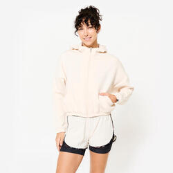Veste à capuche de fitness manches longues femme, beige