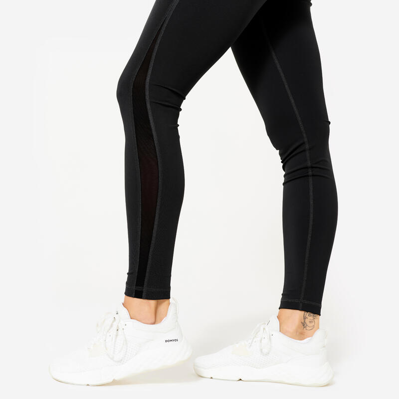 Legging de fitness taille haute et respirant femme avec empiècement mesh, noir