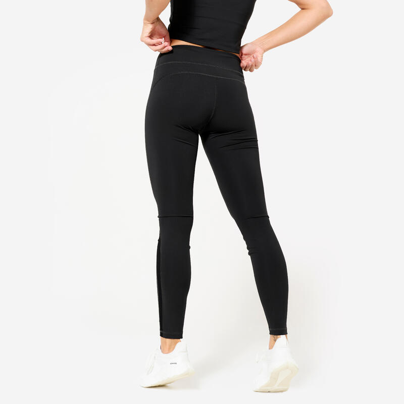 Leggings Respiráveis de Fitness Cintura Subida com Malha de Rede Mulher Preto