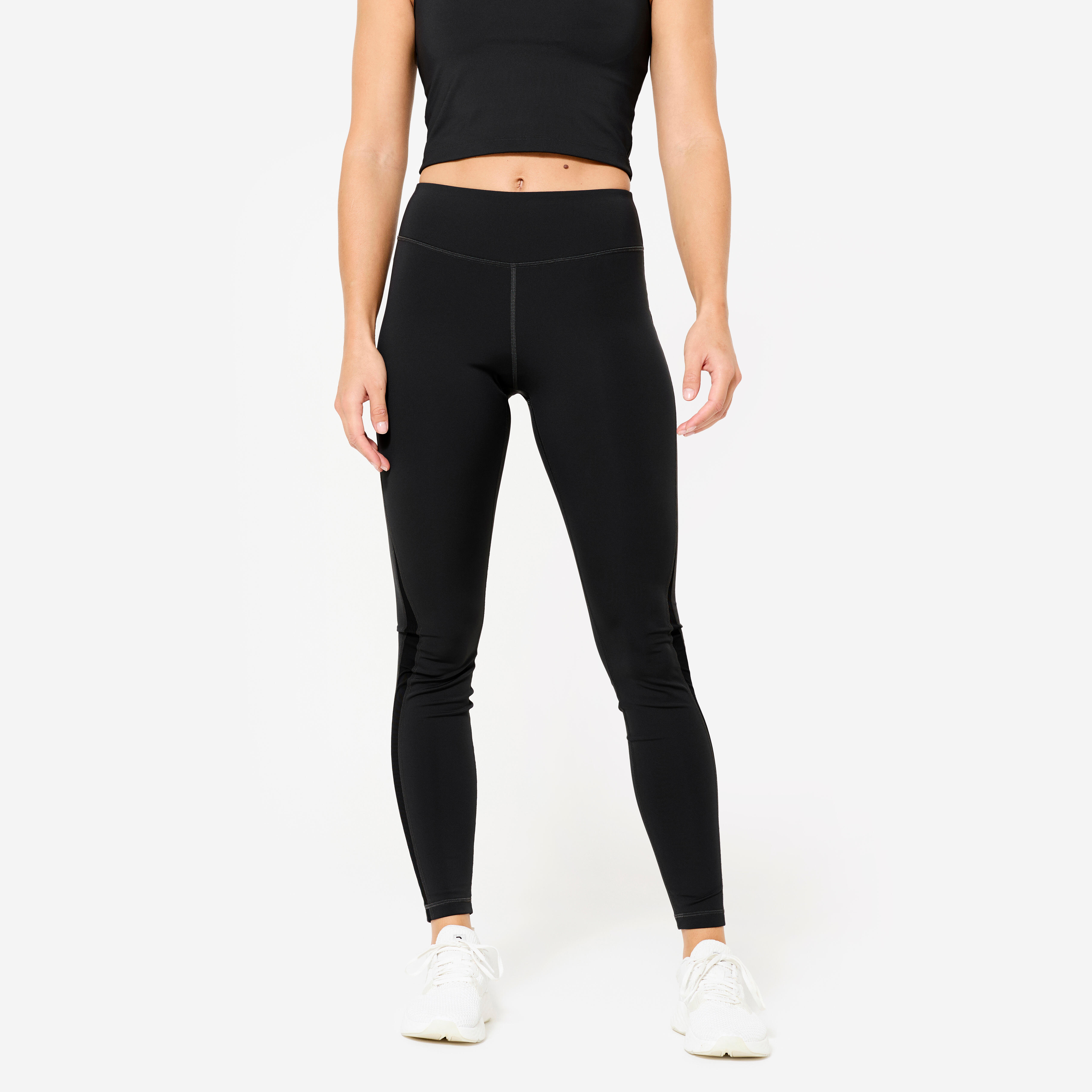Colanți de fitness cu talie înaltă și respiranți cu mesh negru damă