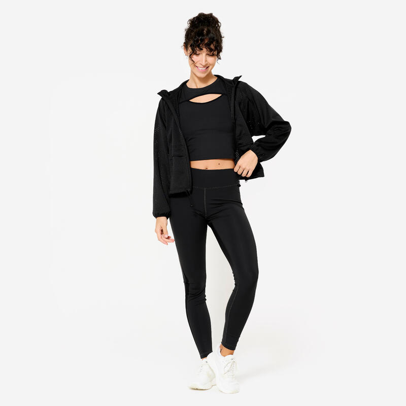 Leggings Respiráveis de Fitness Cintura Subida com Malha de Rede Mulher Preto