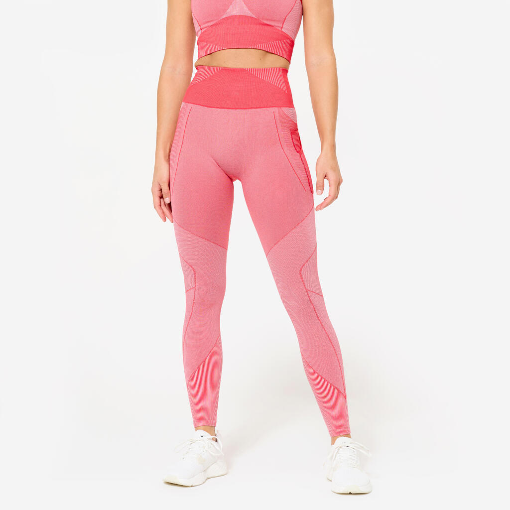 Women's High-Waisted Seamless Fitness Leggings - Red and Pink