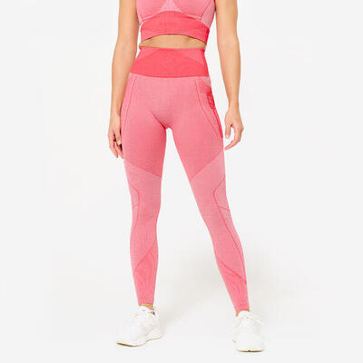 Leggings donna palestra senza cuciture traspiranti vita alta rosso-rosa
