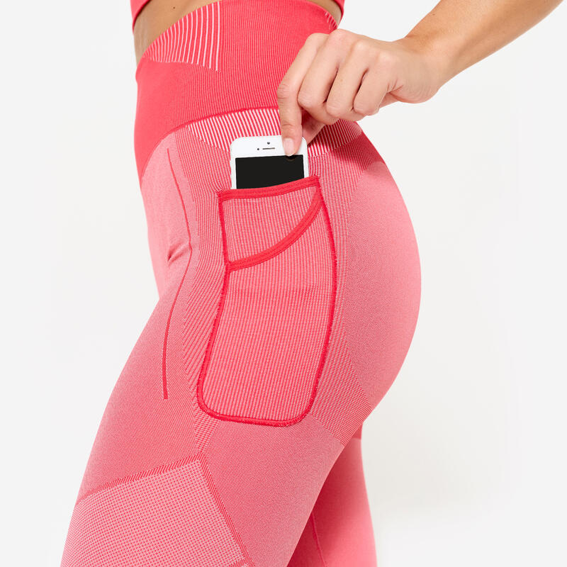 Legging de fitness seamless taille haute femme, rouge et rose