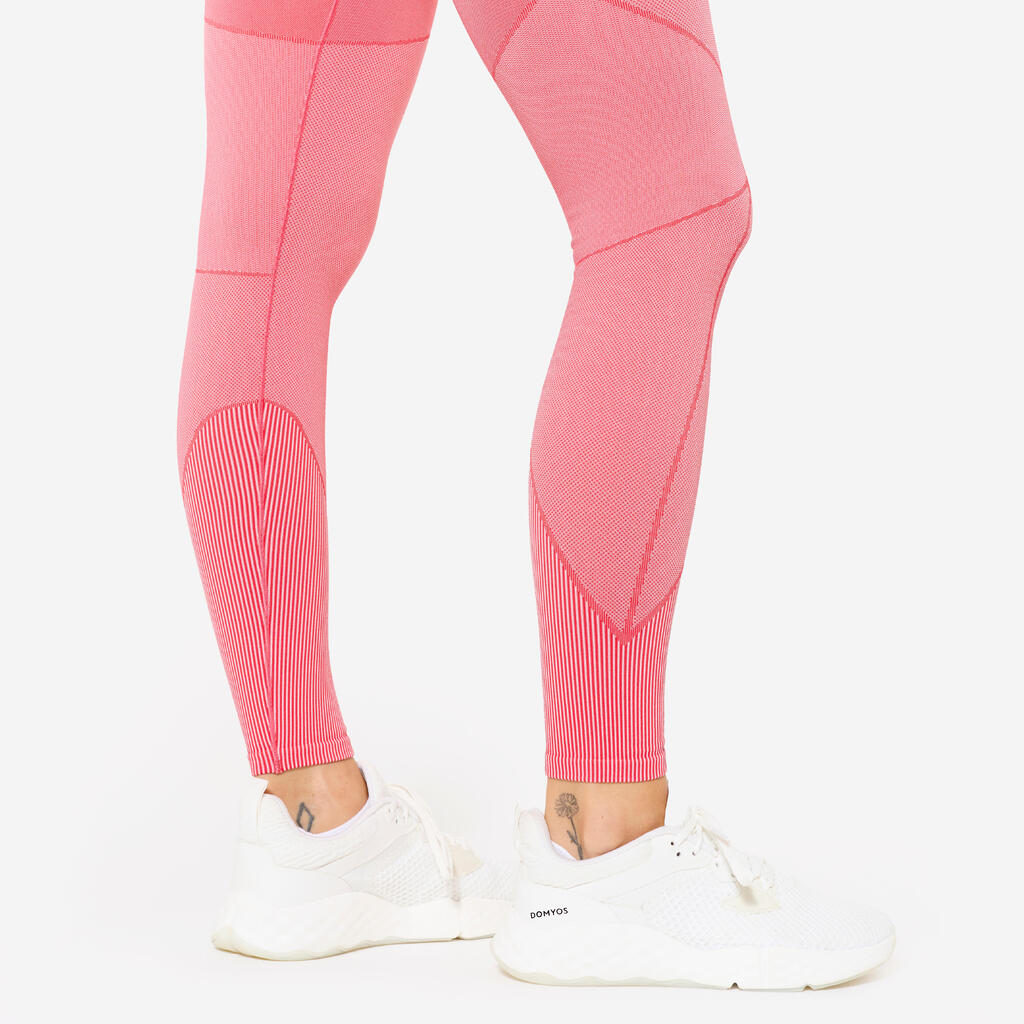Women's High-Waisted Seamless Fitness Leggings - Red and Pink