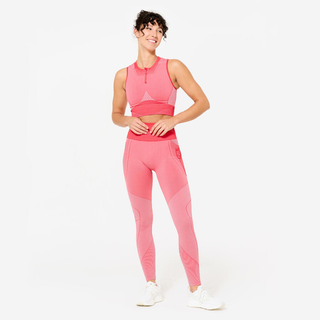 Women's High-Waisted Seamless Fitness Leggings - Red and Pink