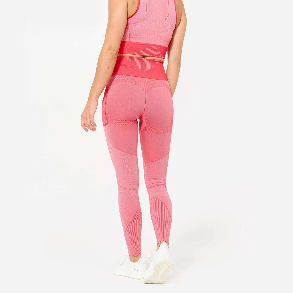 Women's High-Waisted Seamless Fitness Leggings - Red and Pink