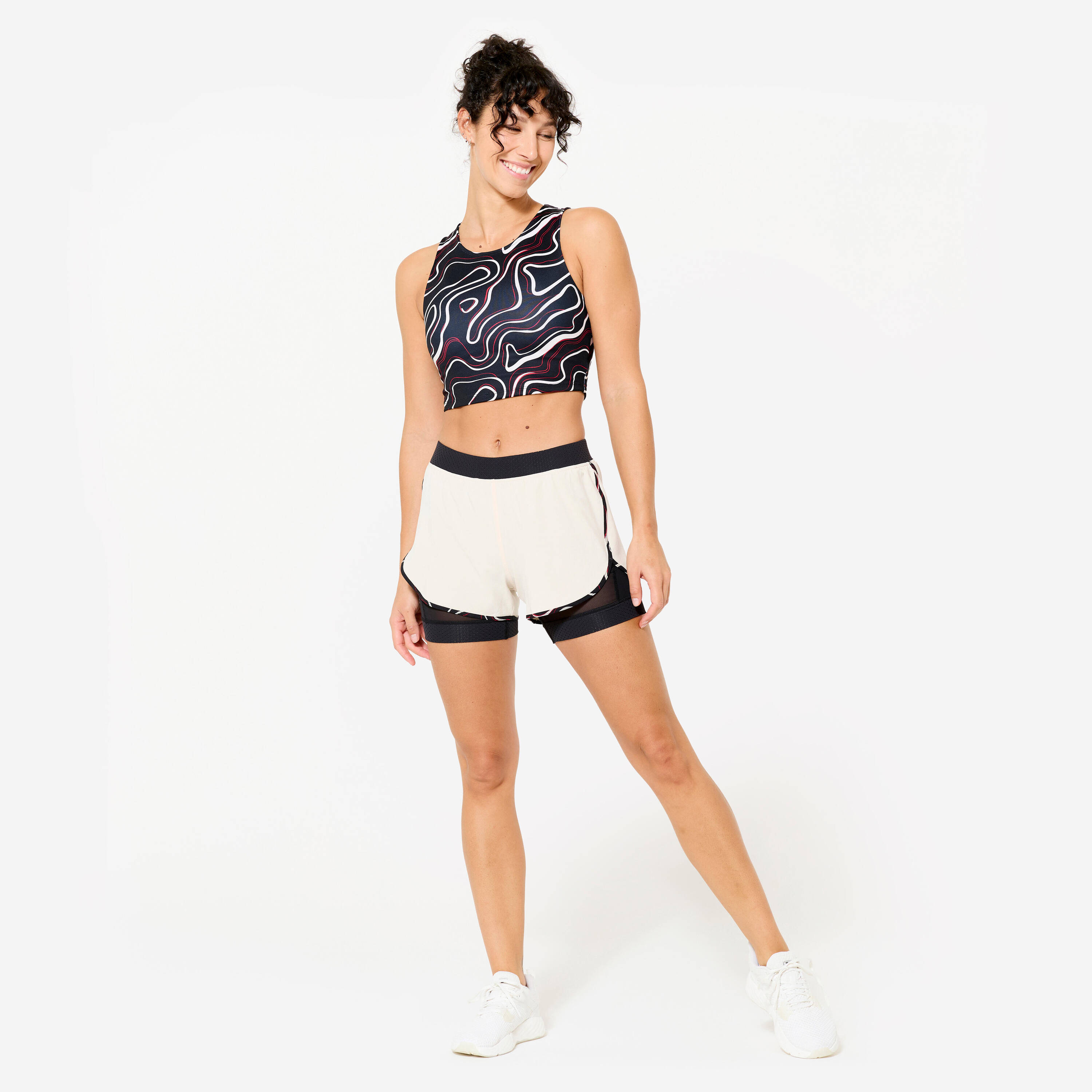 Women's 2-in-1 Training Shorts - Beige & Black -  2