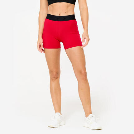 Short court de fitness taille haute avec ceinture elastique femme, rouge