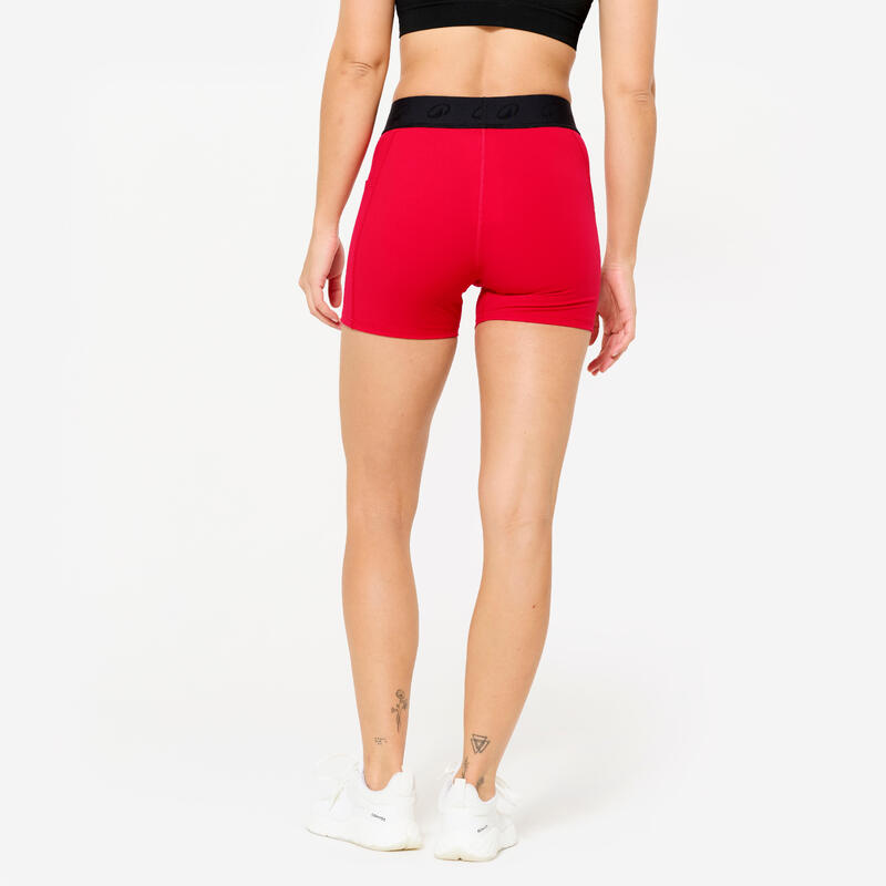 Short court de fitness taille haute avec ceinture elastique femme, rouge