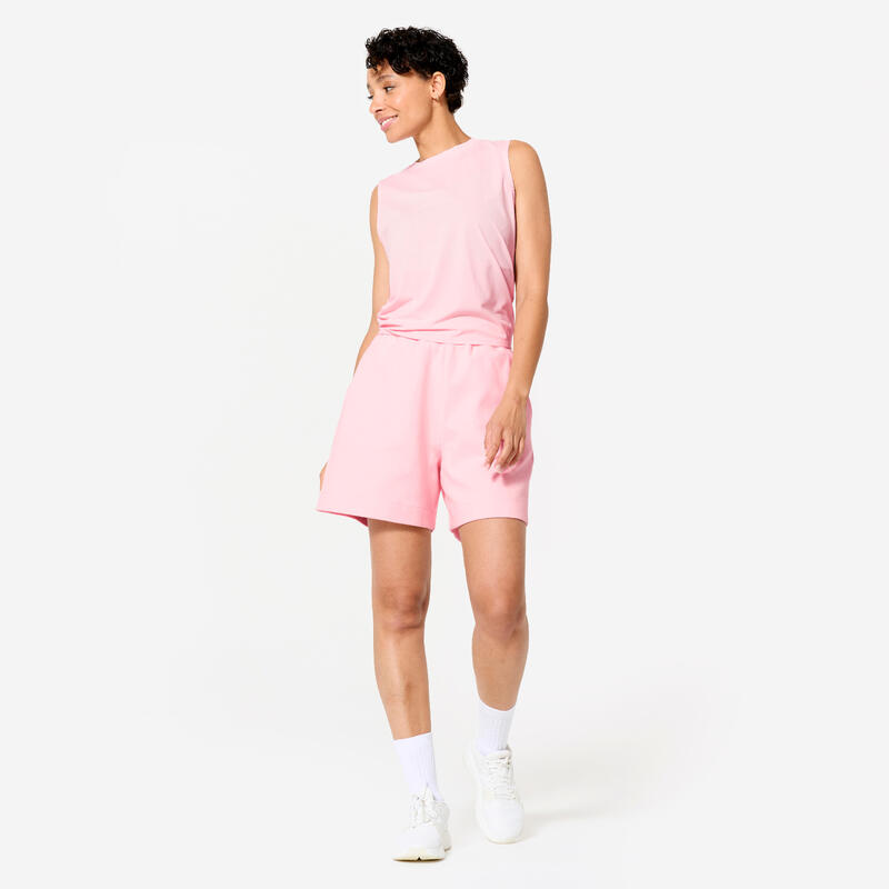 Short fitness ample, femme, rose et blanc
